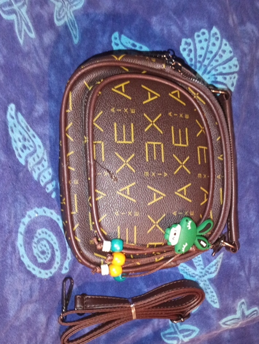 Brown Crossbody Bag with Yellow Monogram Accent